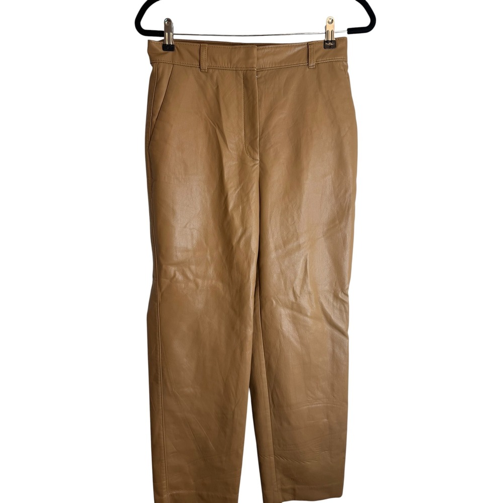 Aritzia Babaton Vegan Leather Pants Tan Camel High Waisted Straight Leg Size 8